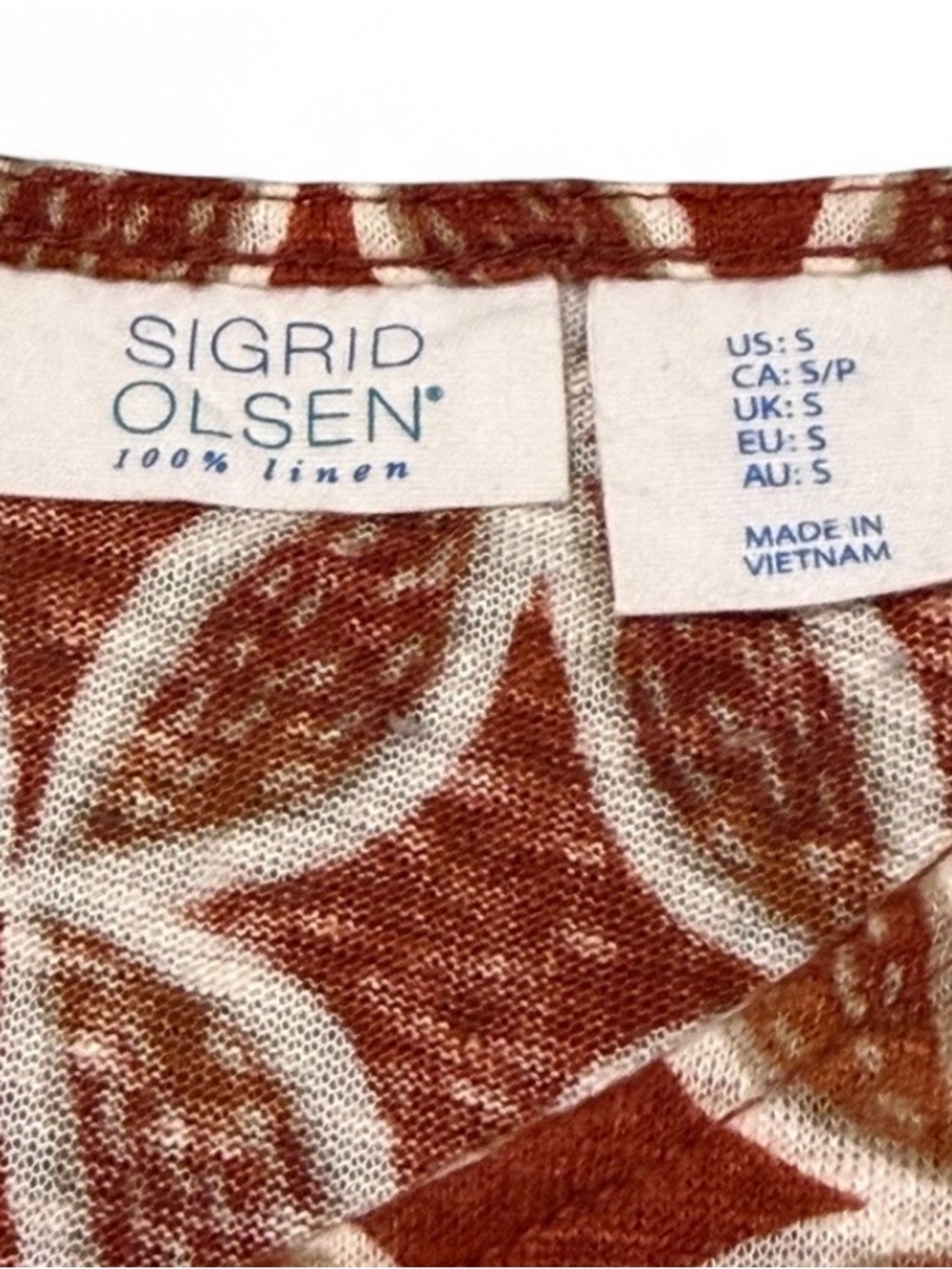 Sigrid Olsen 100% Linen Geometric Art Print-Top -Clay & Cream-Size S-BNWOT-VACAY - Picture 6 of 11